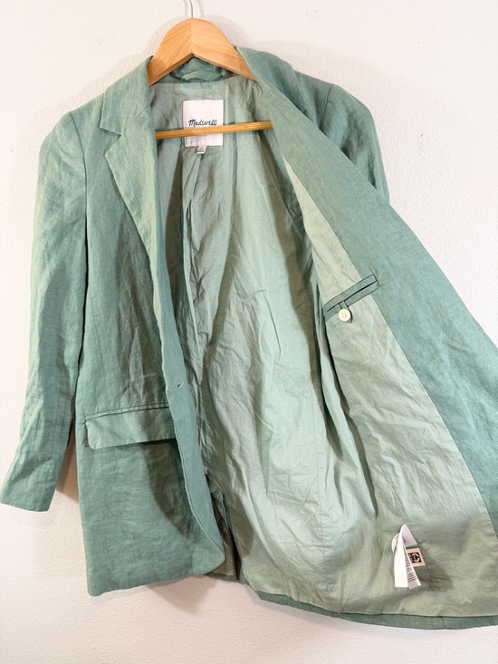 Madewell Larsen Blazer Green Linen XXS (2XS) One Button Jacket Preppy Academia - Picture 7 of 13